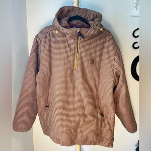 Brixton Cass Orange Plaid Half Zip Coat Parka Mens Size Large Winter Jacket